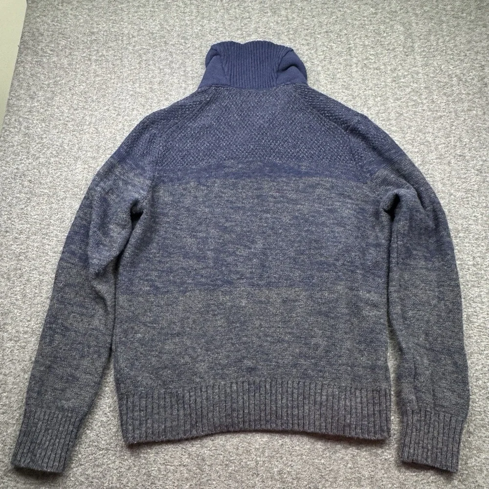 Banana Republic Italian Yarn Wool Blend Mens Sz L Sweater Shawl Preppy Blue Gray